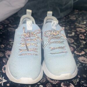 Sketchers light Blue Knit Sneakers with glitter laces